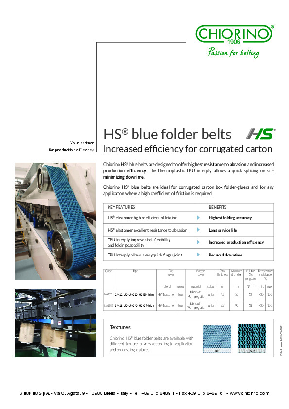 HS® blue folder belts for corrugated carton