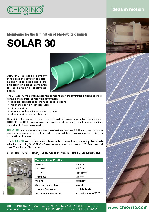 Photovoltaic – Panels lamination – Membrane SOLAR30