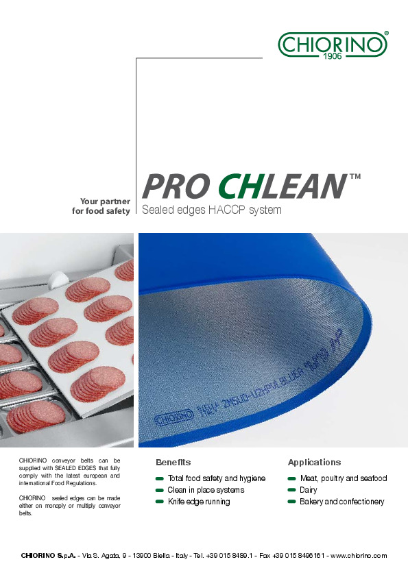 Prochlean™ sealed edges food belts